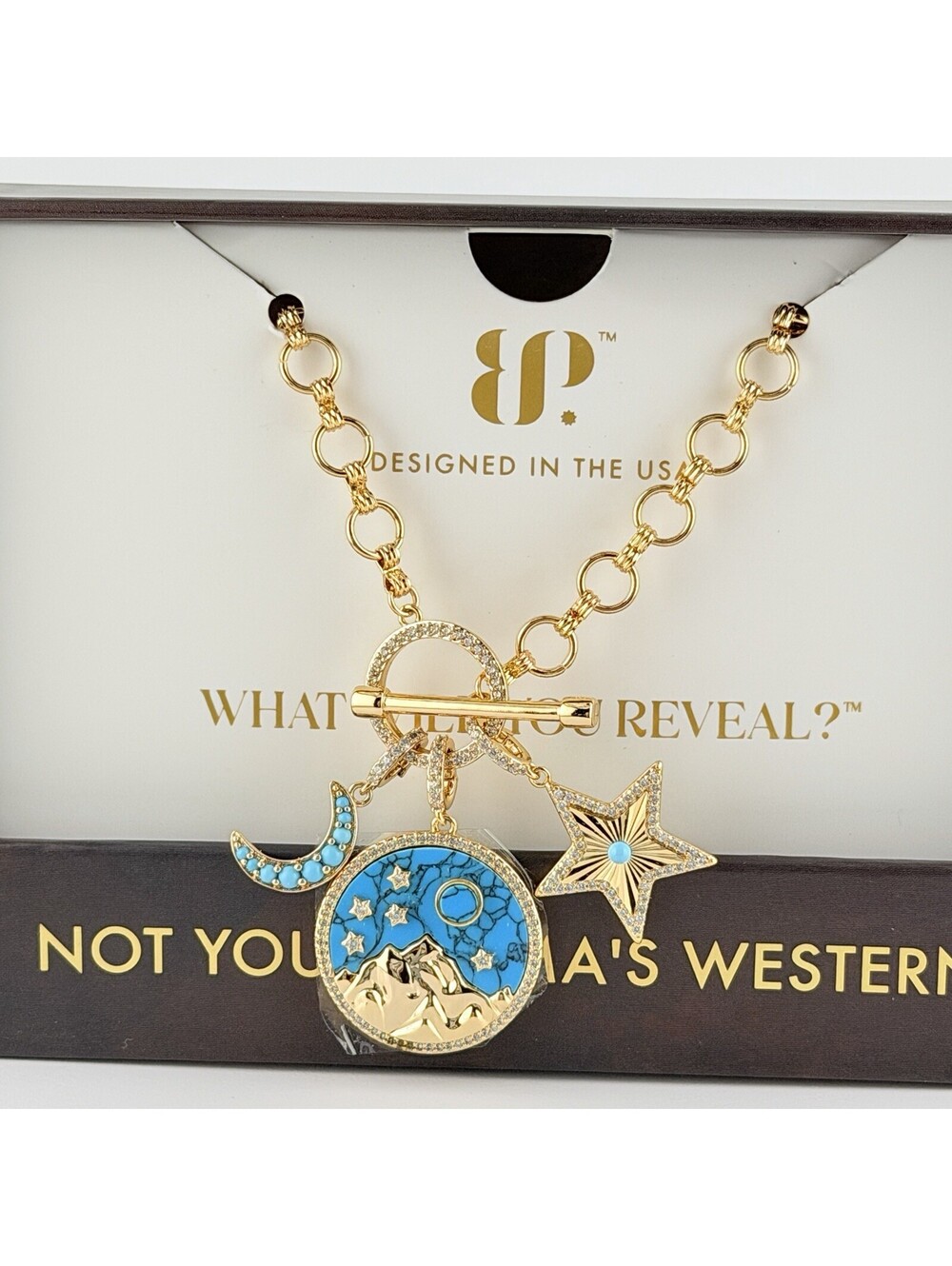 Bomb Party OUTLAW Necklace "Montana After Dark" Turquoise on Yellow Gold